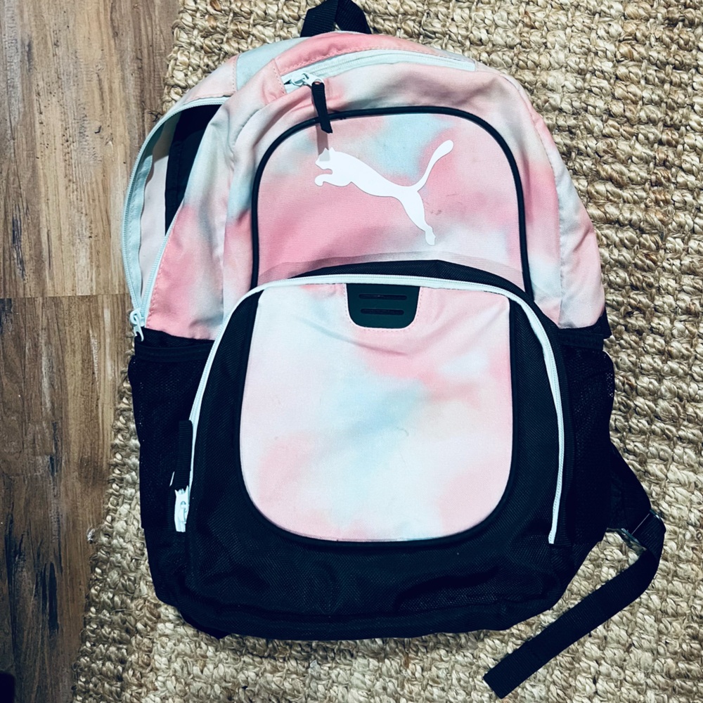 Puma full size backpack tie-dyed, multifunctional pockets, adjustable straps